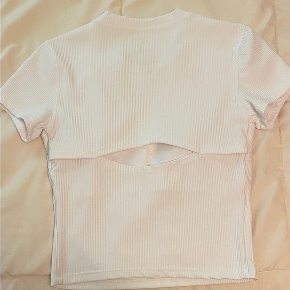 White Ribbed Short Sleeve Top - Picture 2 of 2